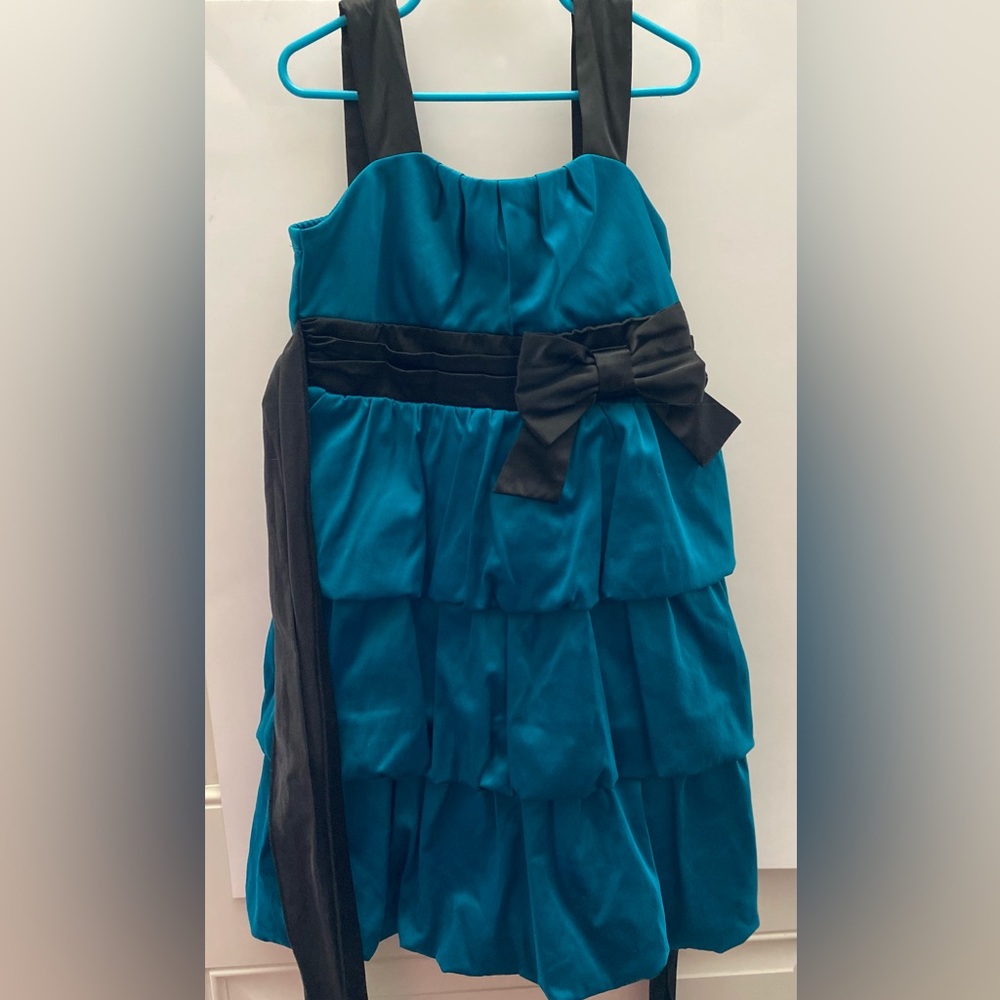 Ruby Rox Teal and Black Tiered Dress with Bow